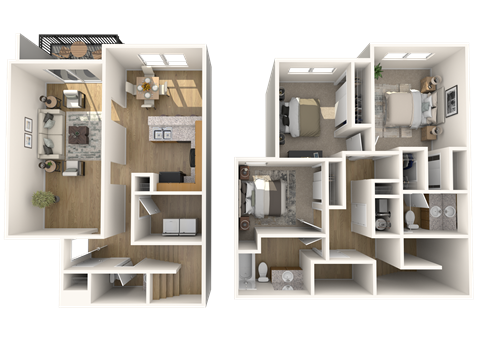 Floor plan for 3 beds, 2.5 baths, 1287 sqft